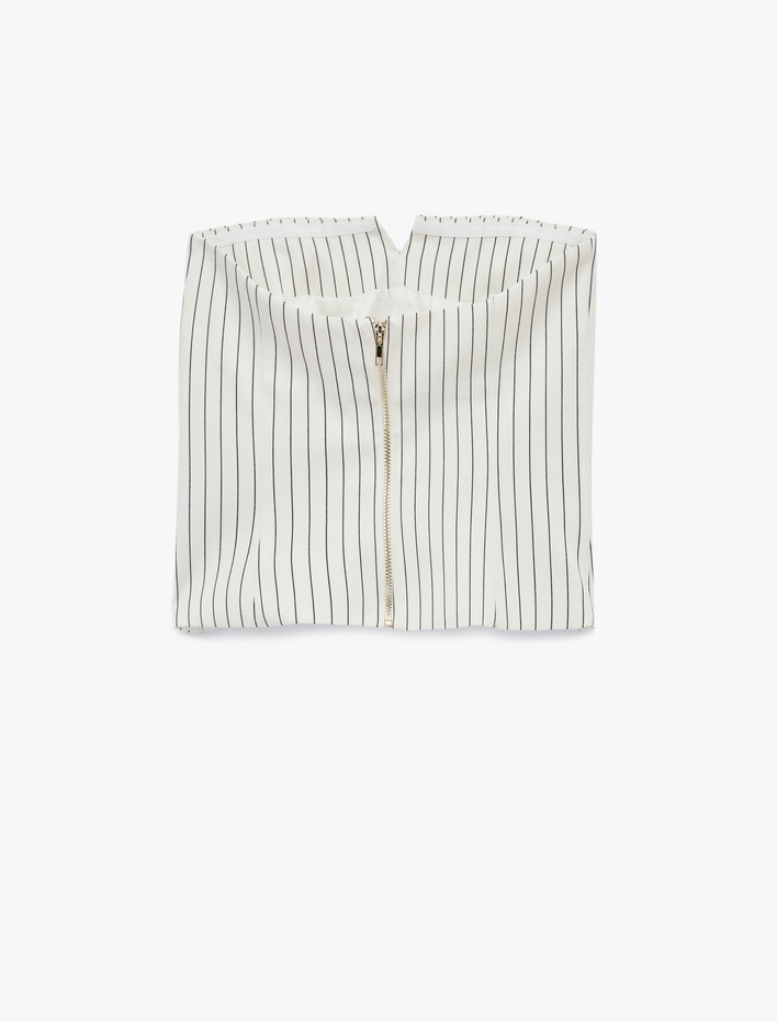  Çizgili Kolsuz Fermuarlı Straplez Crop Bluz