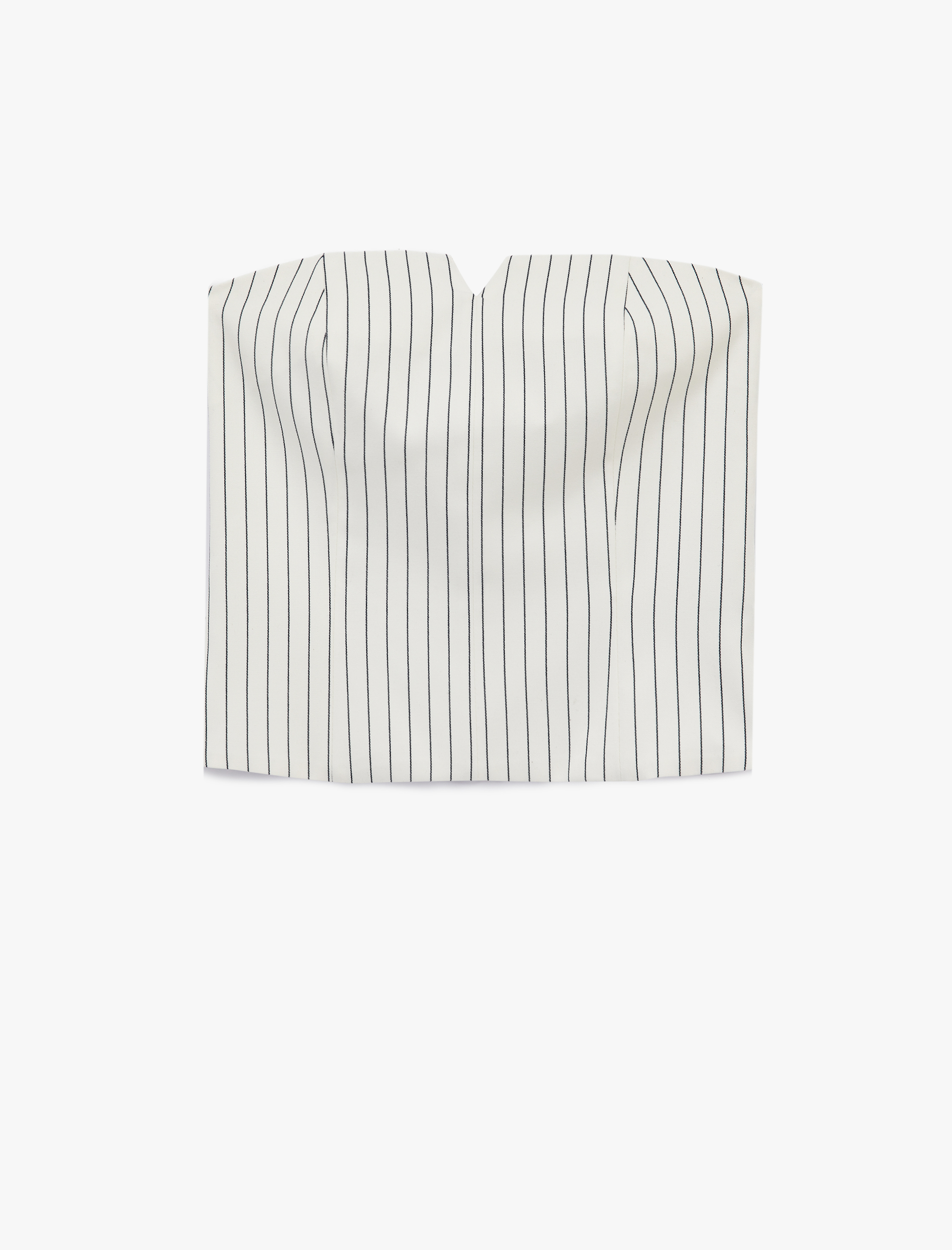   Çizgili Kolsuz Fermuarlı Straplez Crop Bluz