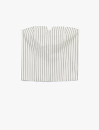 Çizgili Kolsuz Fermuarlı Straplez Crop Bluz