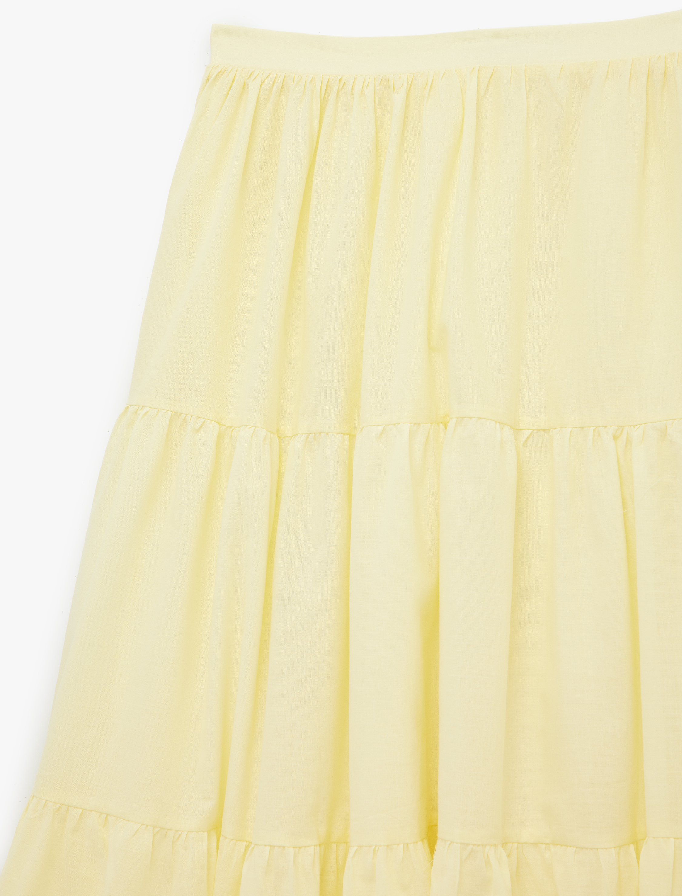   Brodeli Beli Lastikli Volanlı Uzun Etek