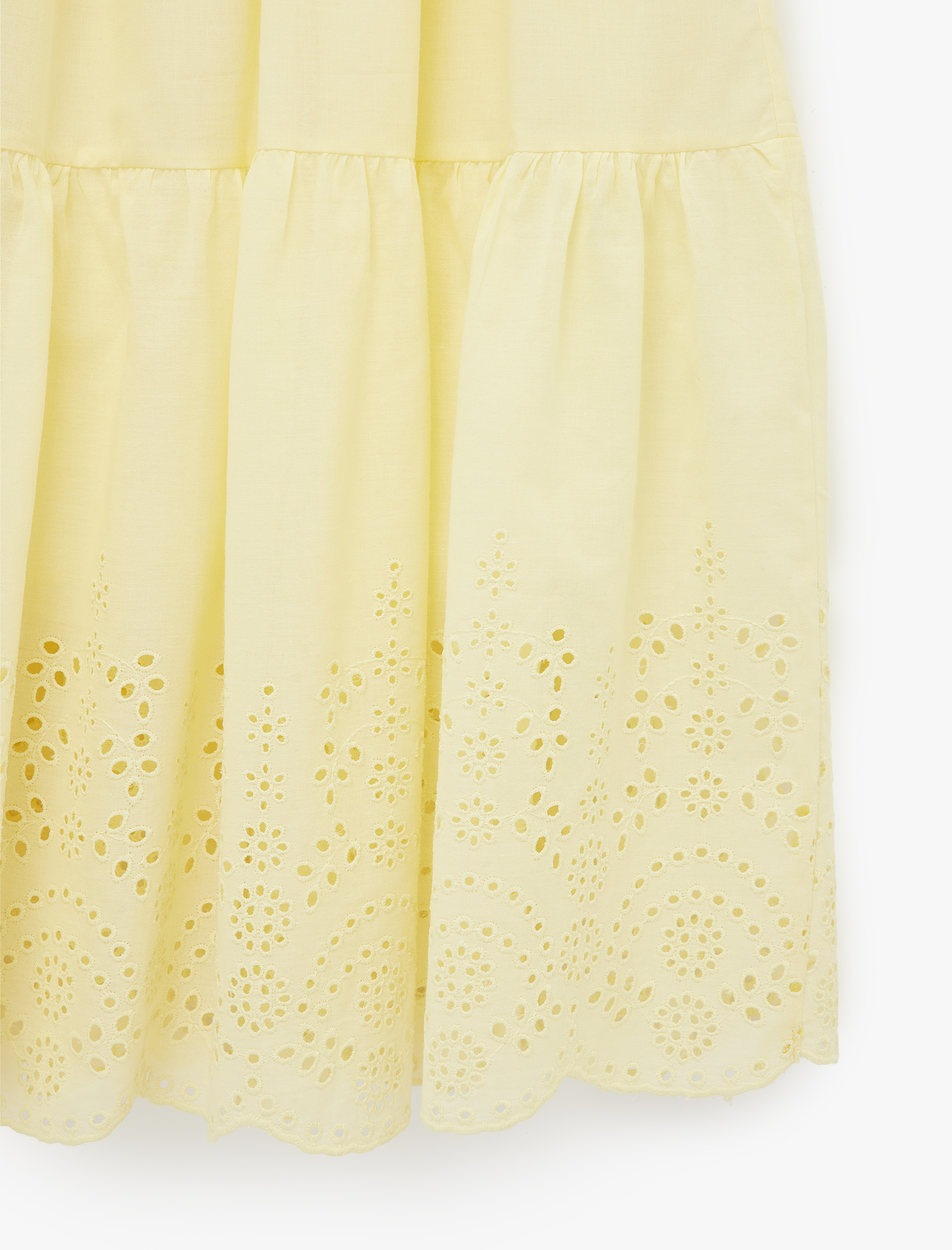   Brodeli Beli Lastikli Volanlı Uzun Etek