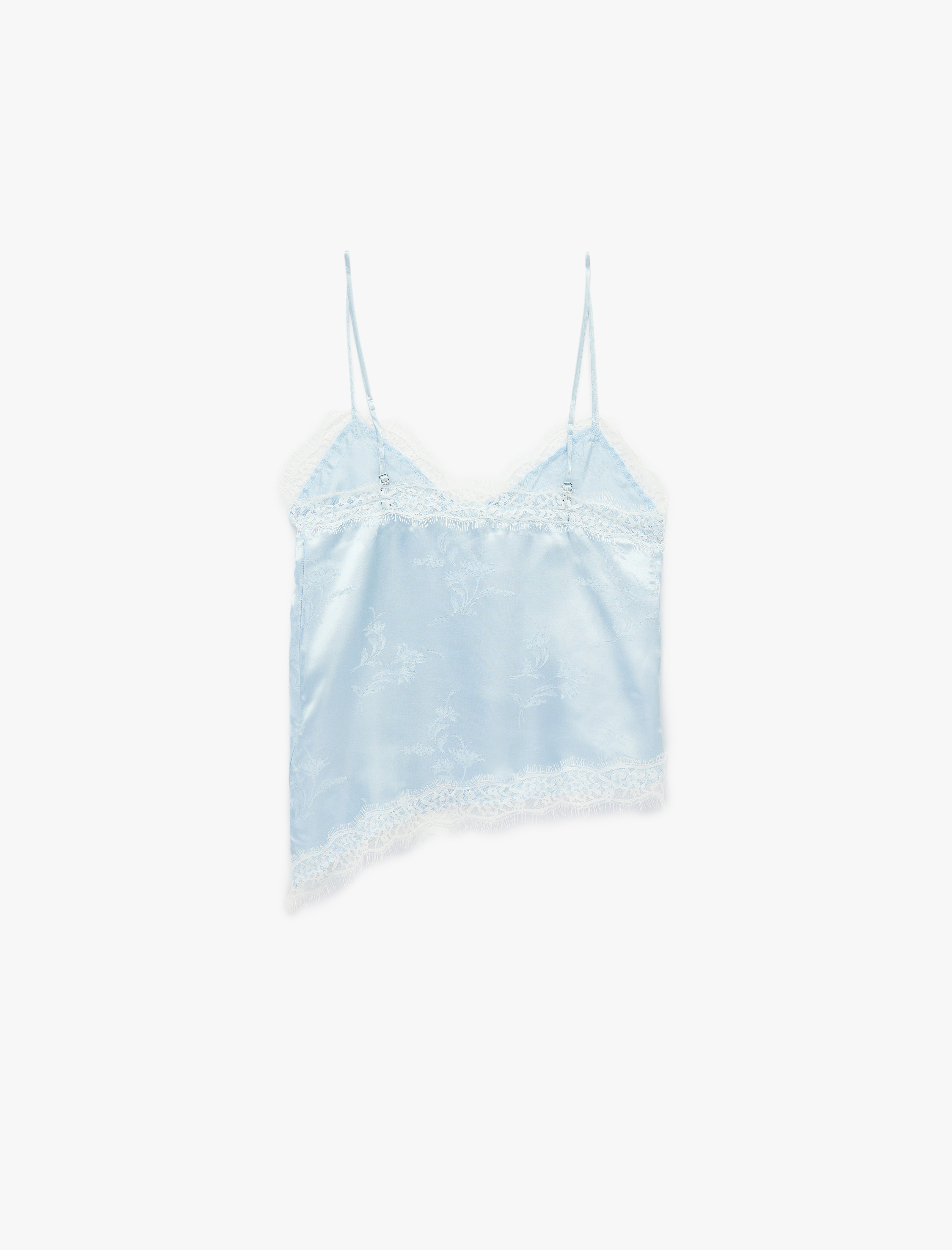   Asimetrik Dantel Detaylı V Yaka Saten Kolsuz Bluz