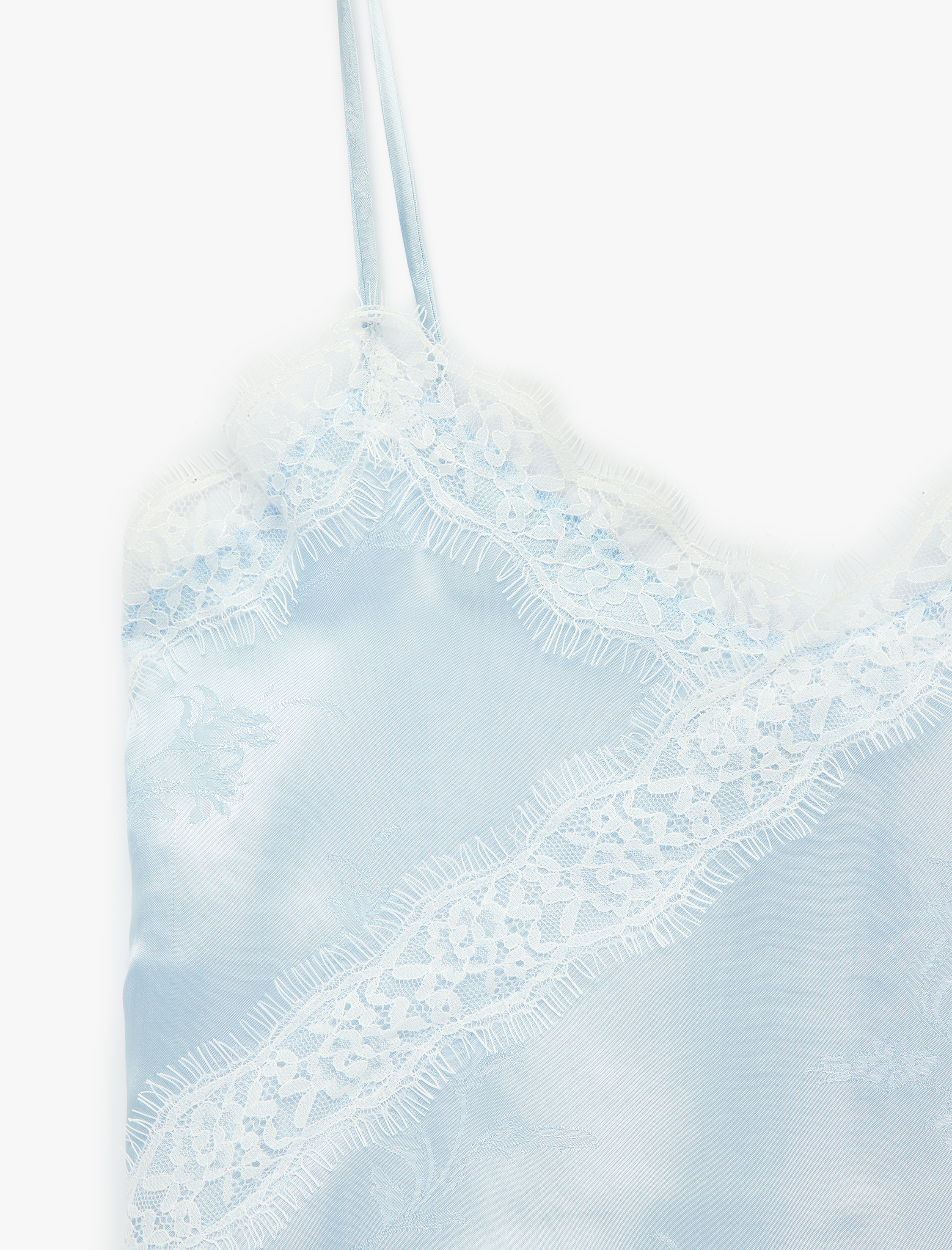   Asimetrik Dantel Detaylı V Yaka Saten Kolsuz Bluz