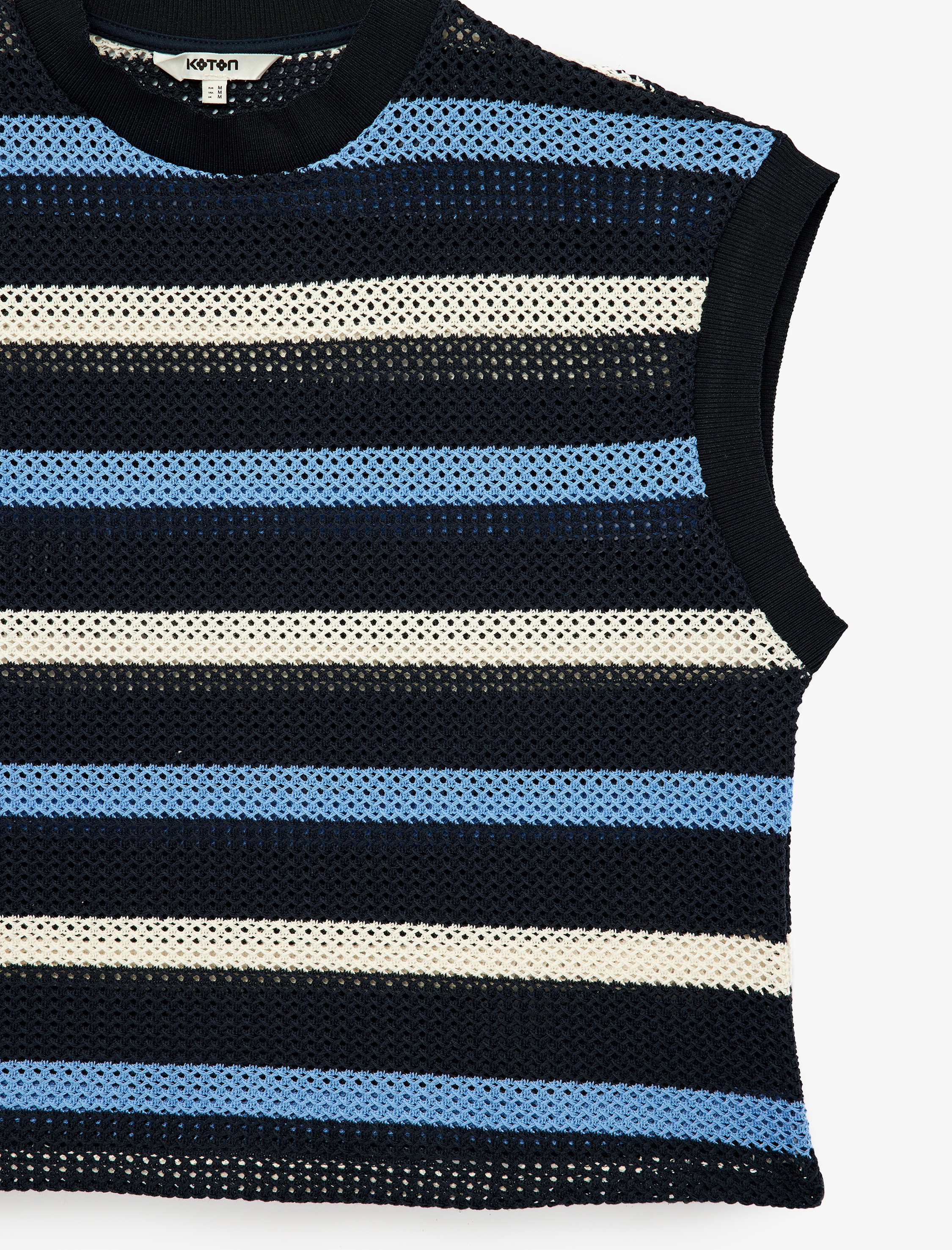   Pamuklu Bisiklet Yaka Kroşe Kolsuz Çizgili Tişört