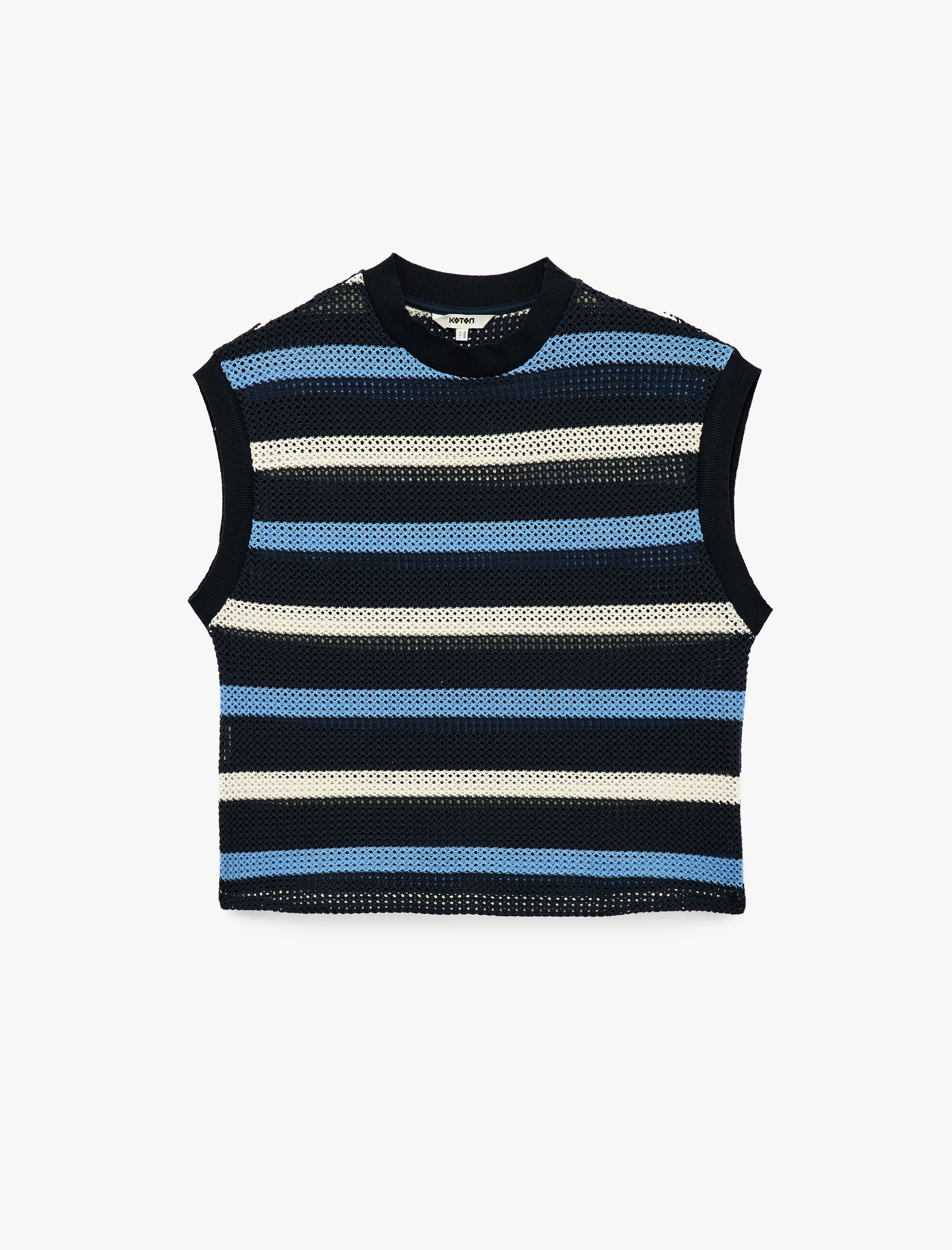   Pamuklu Bisiklet Yaka Kroşe Kolsuz Çizgili Tişört