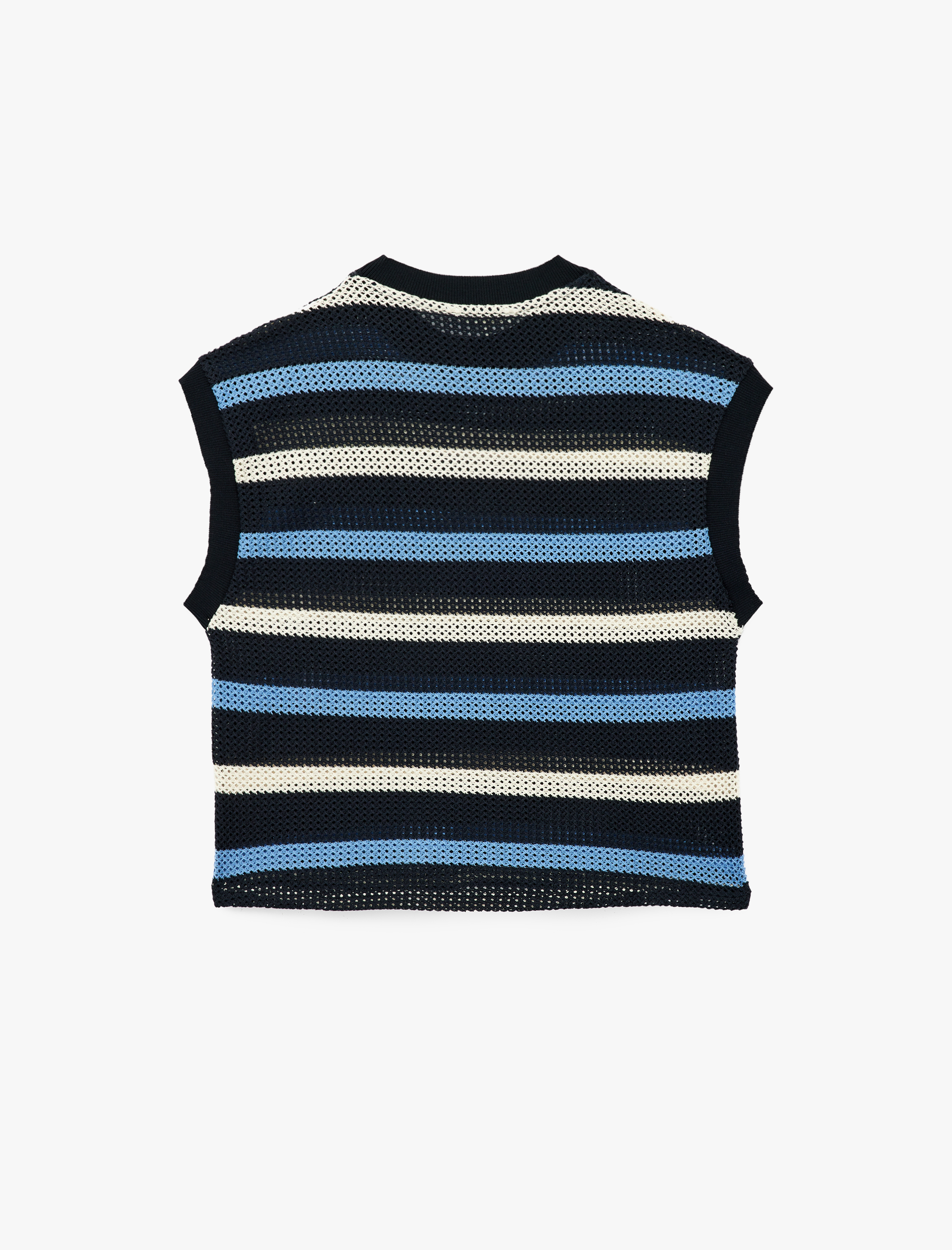   Pamuklu Bisiklet Yaka Kroşe Kolsuz Çizgili Tişört