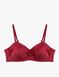 Kalp Yaka Drape Detaylı Straplez Bikini Üstü