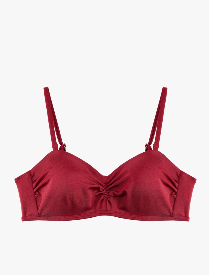  Kalp Yaka Drape Detaylı Straplez Bikini Üstü