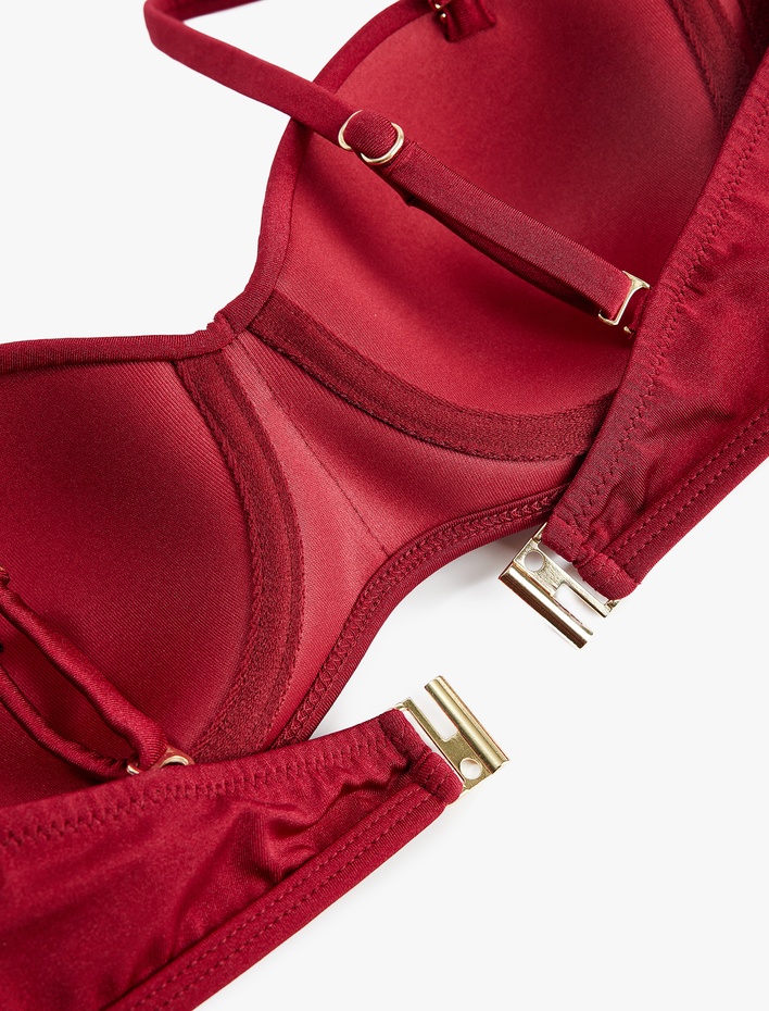  Kalp Yaka Drape Detaylı Straplez Bikini Üstü