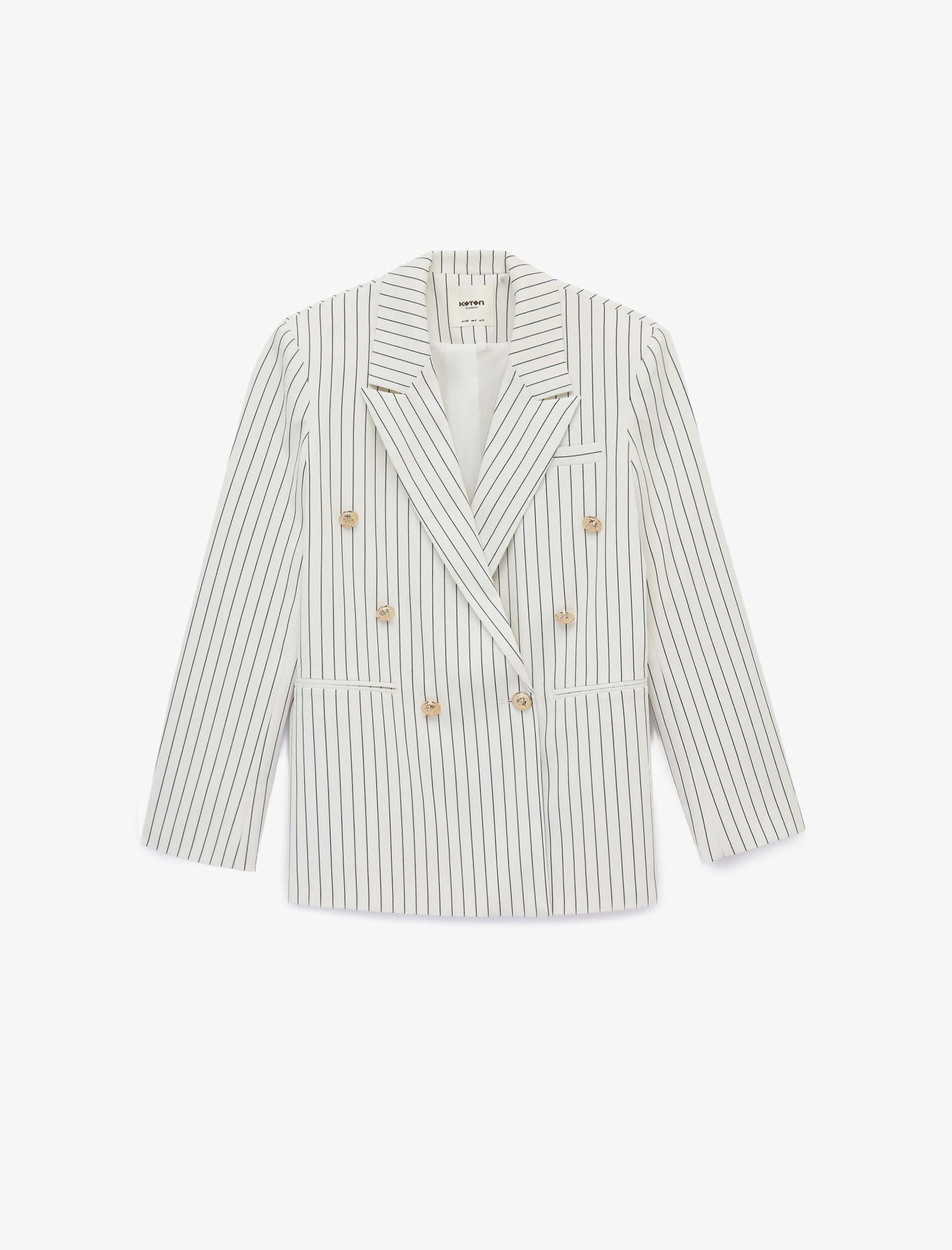   Kruvaze Yaka Uzun Kollu Metal Düğme Detaylı Blazer Ceket