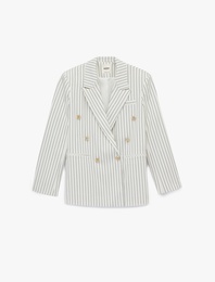 Kruvaze Yaka Uzun Kollu Metal Düğme Detaylı Blazer Ceket