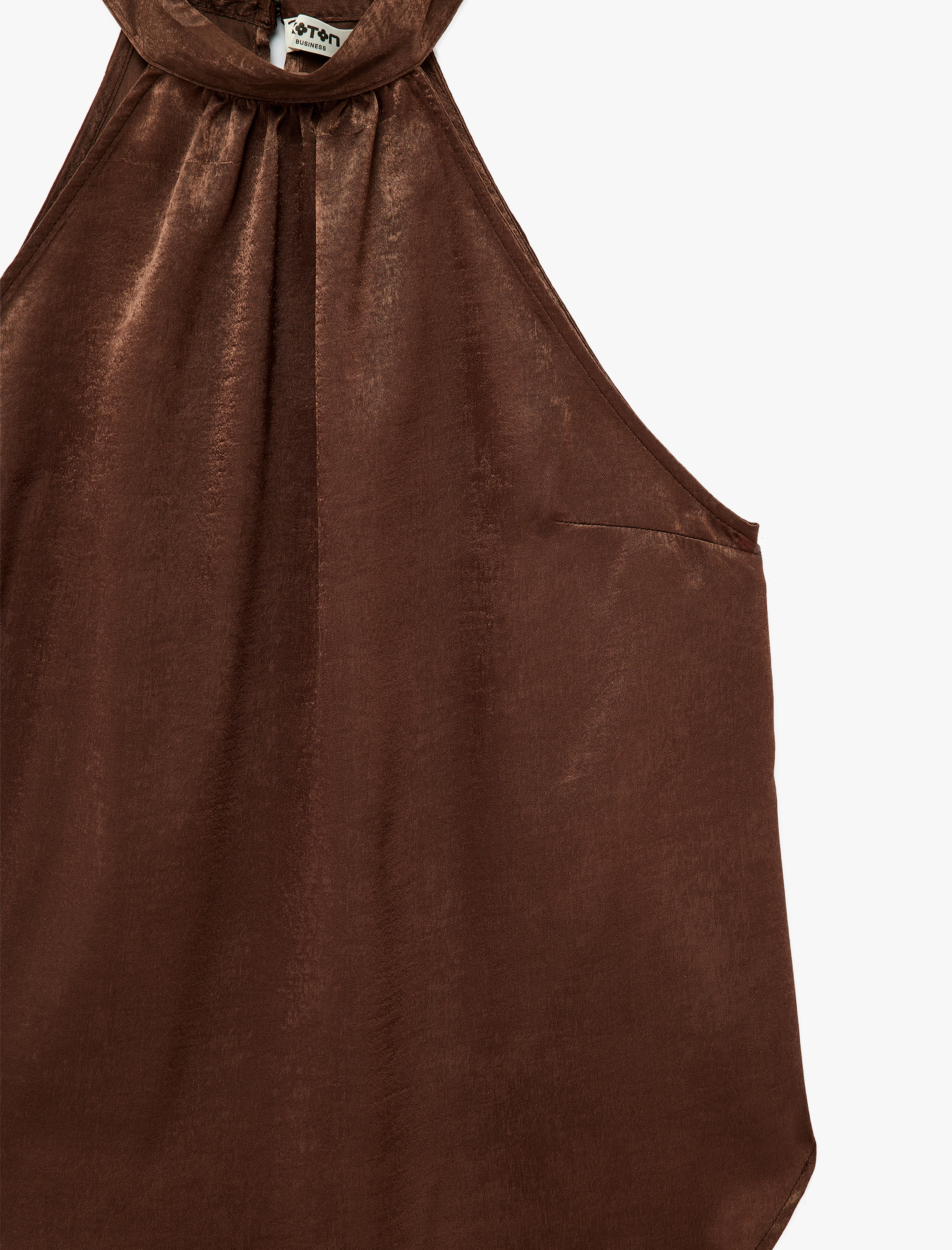   Asimetrik Kolsuz Halter Yaka Saten Bluz