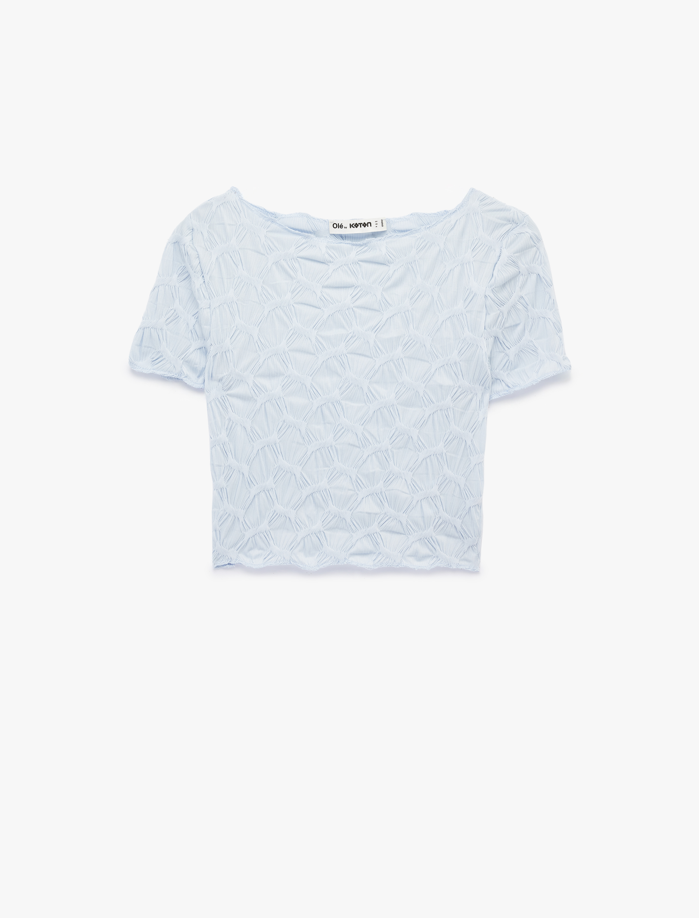   Bürümcük Kumaş Slim Fit Kısa Kollu Kayık Yaka Crop Tişört