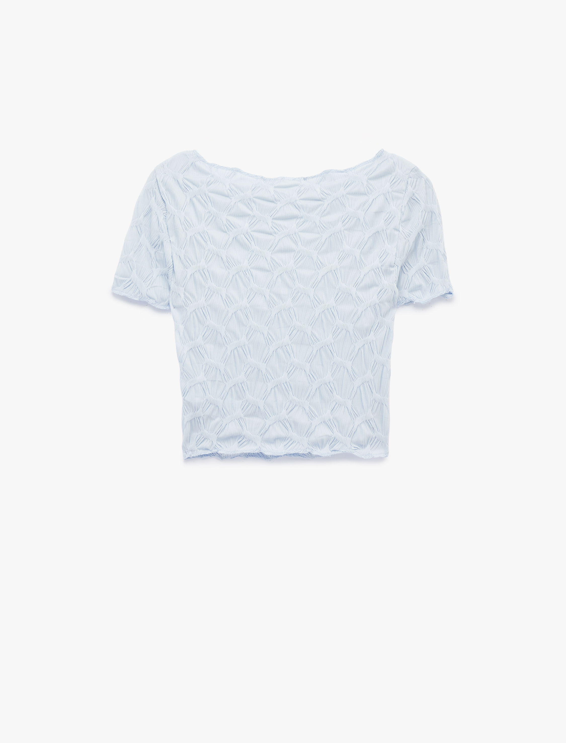   Bürümcük Kumaş Slim Fit Kısa Kollu Kayık Yaka Crop Tişört