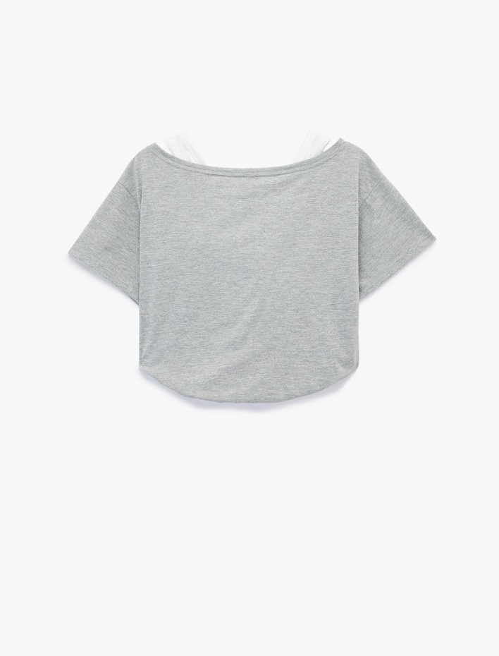  Rahat Kalıp Omuzu Açık Kısa Kollu Atlet Detaylı Crop Tişört