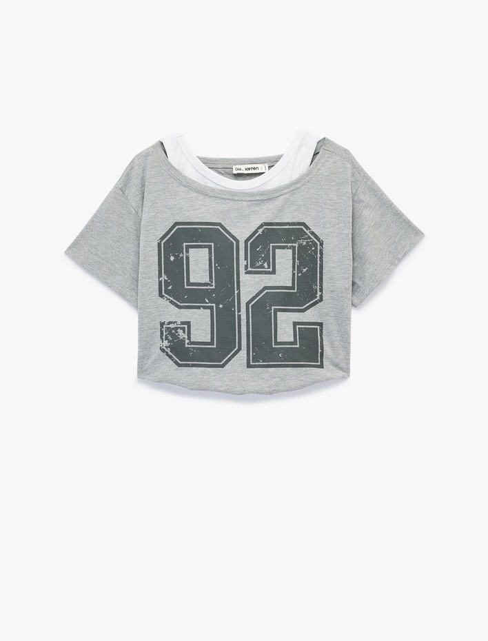  Rahat Kalıp Omuzu Açık Kısa Kollu Atlet Detaylı Crop Tişört