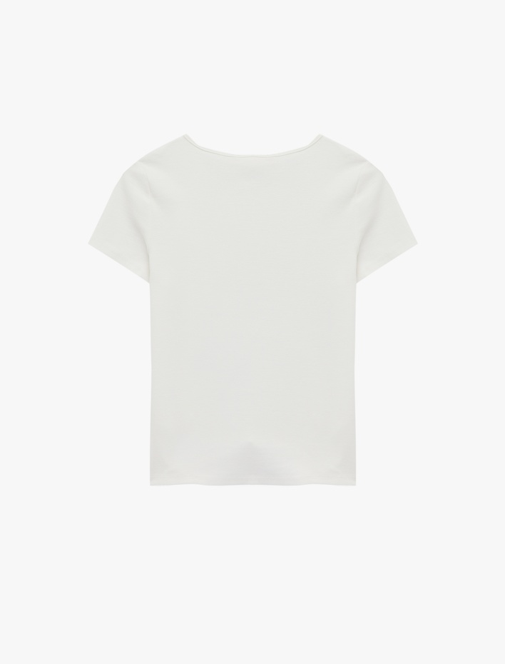  Slim Fit Kısa Kollu Kedi Baskılı Bisiklet Yaka Tişört