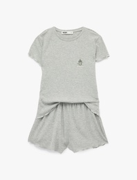 Kısa Kollu Viskon Karışımlı Rahat Kalıp Pijama Takımı - 2'li Set