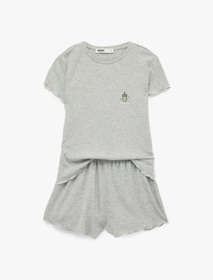  Kısa Kollu Viskon Karışımlı Rahat Kalıp Pijama Takımı - 2'li Set