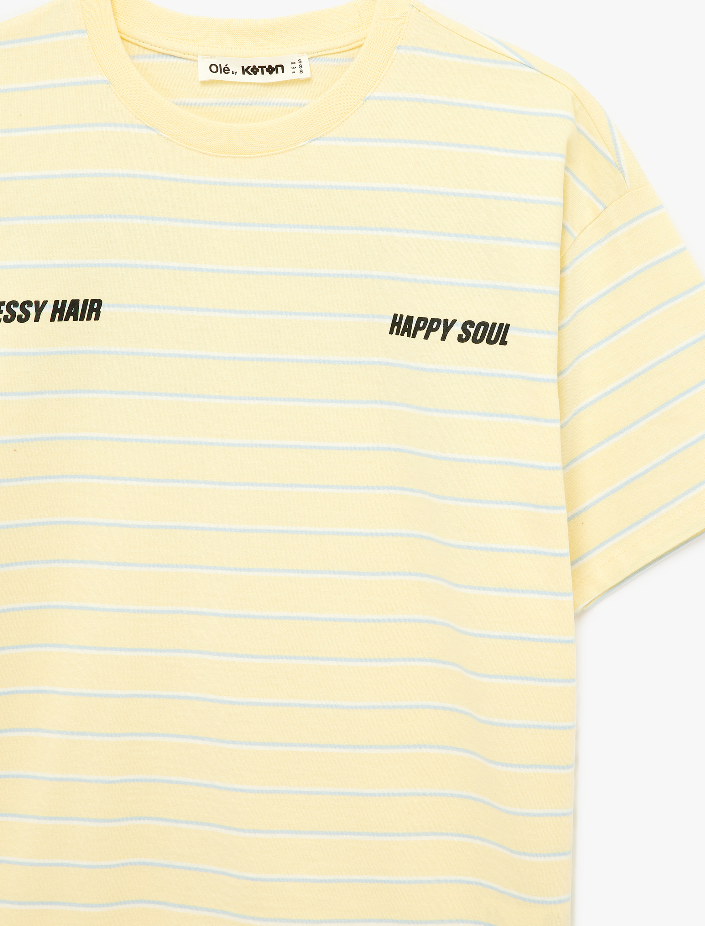   Pamuklu Çizgili Bisiklet Yaka Kısa Kollu Baskılı Tişört