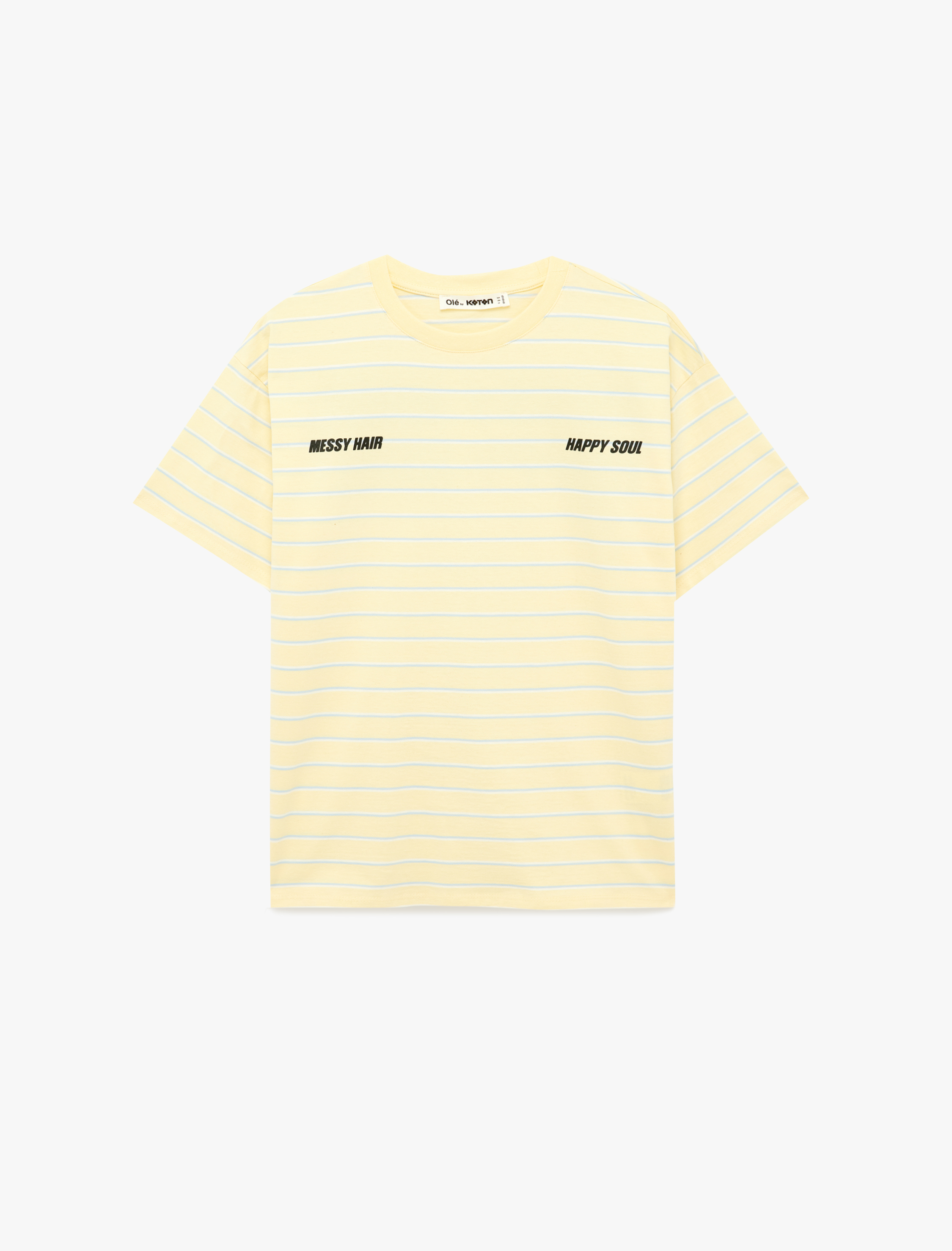   Pamuklu Çizgili Bisiklet Yaka Kısa Kollu Baskılı Tişört