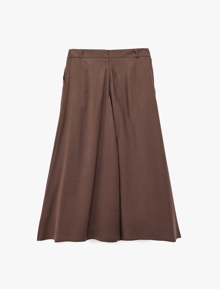  Rahat Kalıp Modal Kumaş Cepli Pileli Midi Kloş Etek