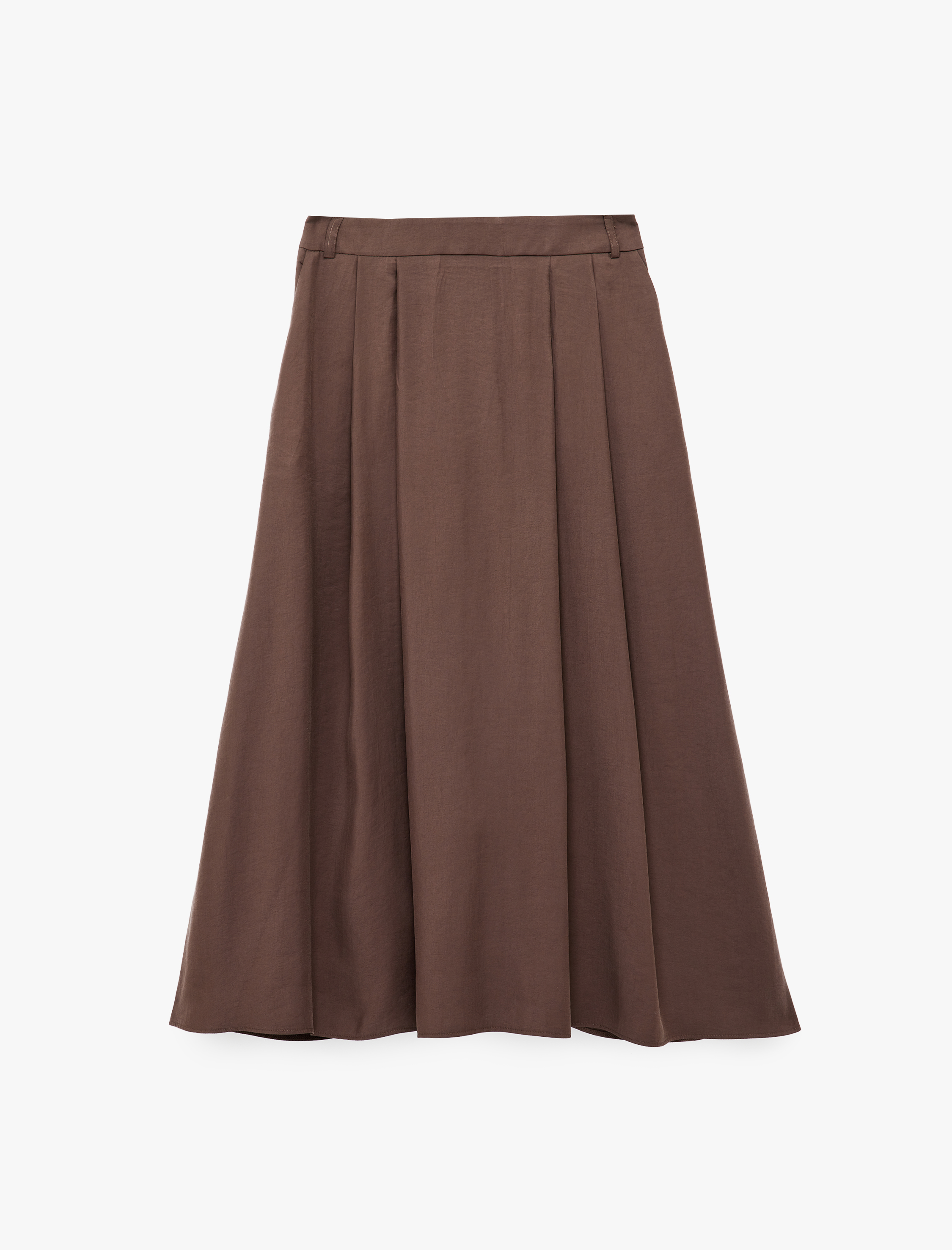   Rahat Kalıp Modal Kumaş Cepli Pileli Midi Kloş Etek