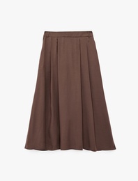 Rahat Kalıp Modal Kumaş Cepli Pileli Midi Kloş Etek