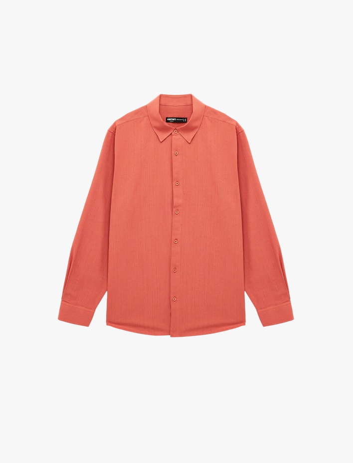  Regular Fit Uzun Kollu Klasik Yaka Düğmeli Pamuklu Gömlek