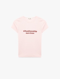 Slim Fit Kısa Kollu Bisiklet Yaka Baskılı Tişört