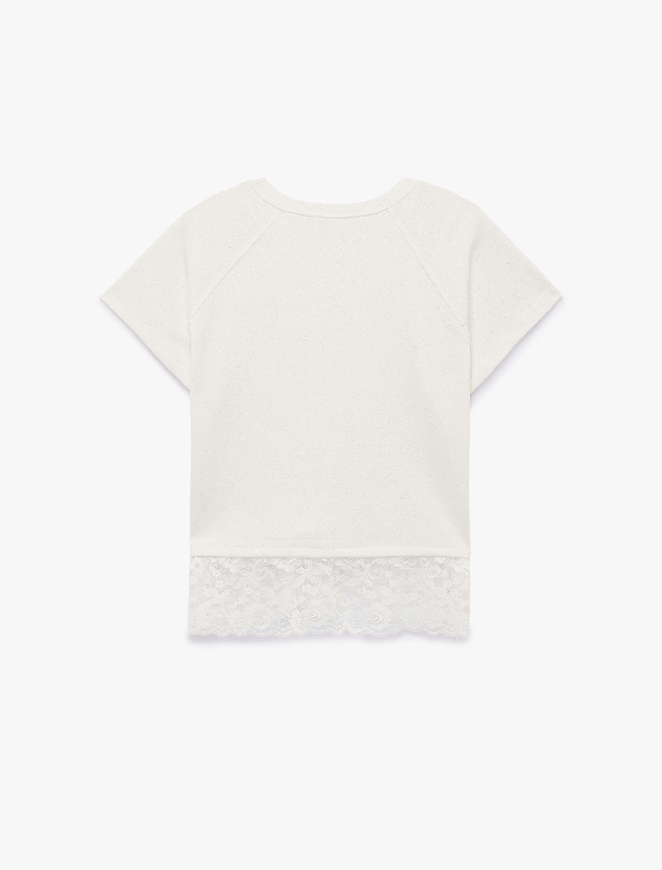   Kısa Kollu Bisiklet Yaka Pamuklu Simli Dantelli Tişört