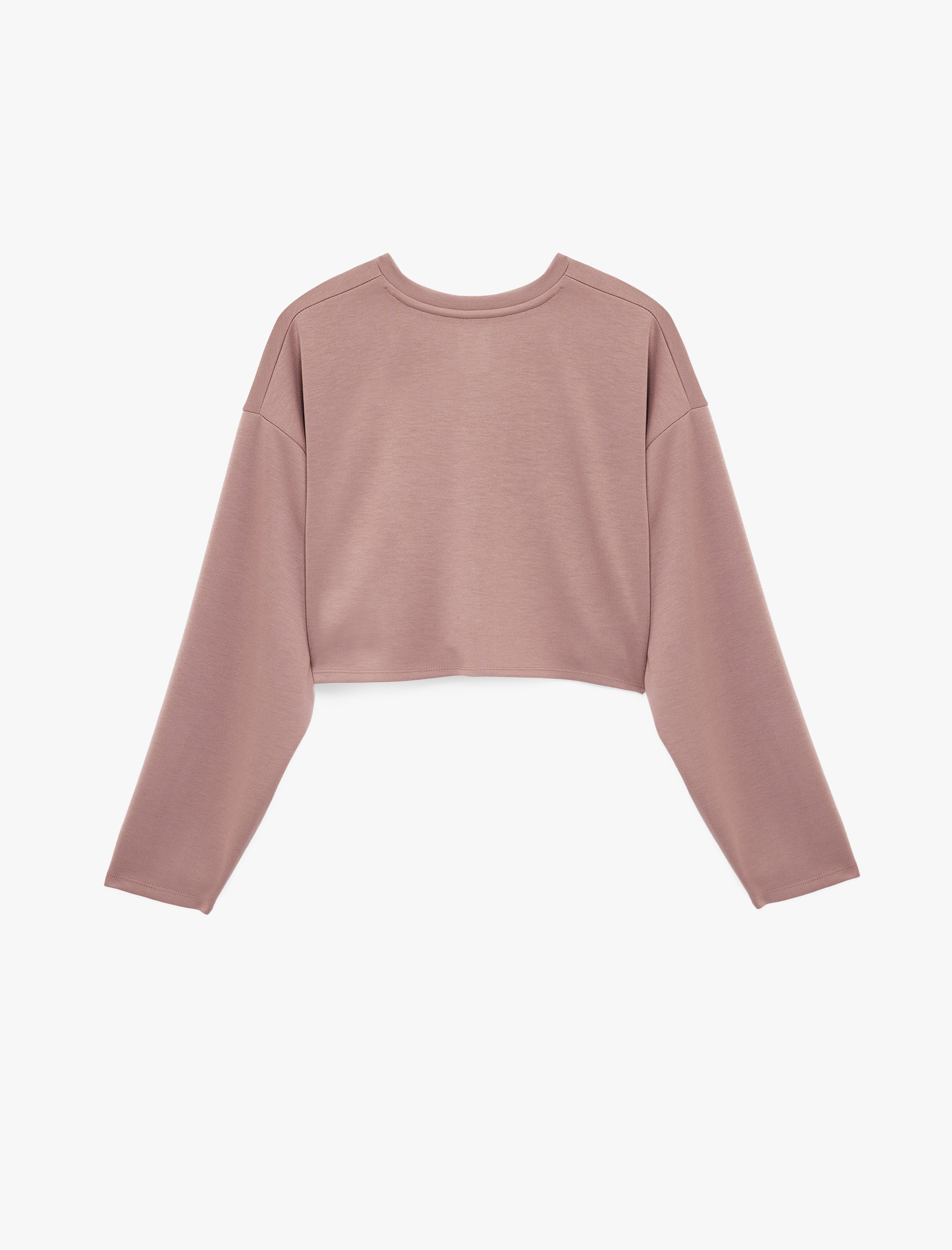   Rahat Kalıp Uzun Kollu Bisiklet Yaka Viskon Karışımlı Spor Crop Sweatshirt