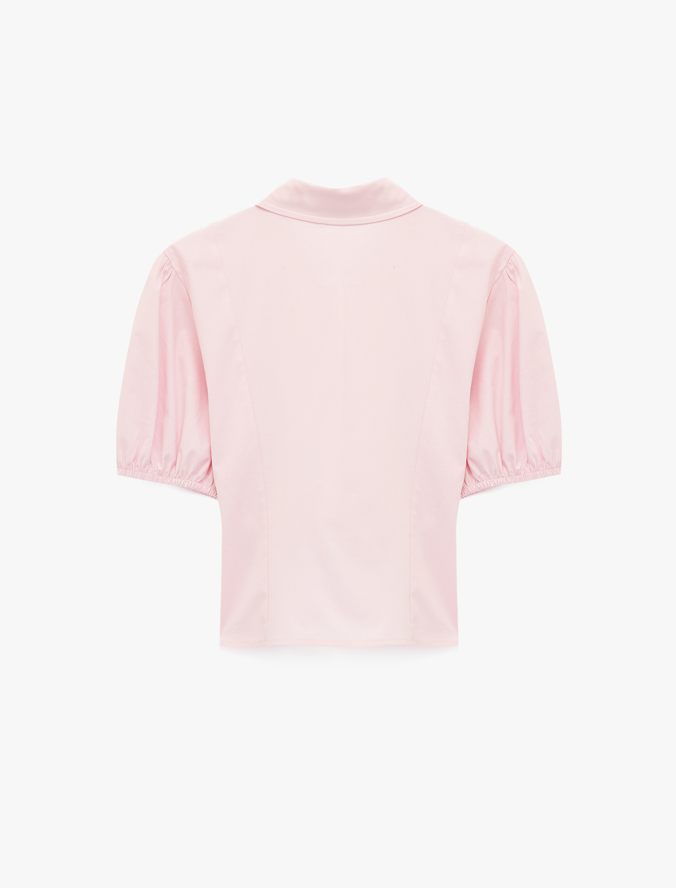   Pamuklu Slim Fit Kısa Balon Kollu Klasik Yaka Crop Bluz