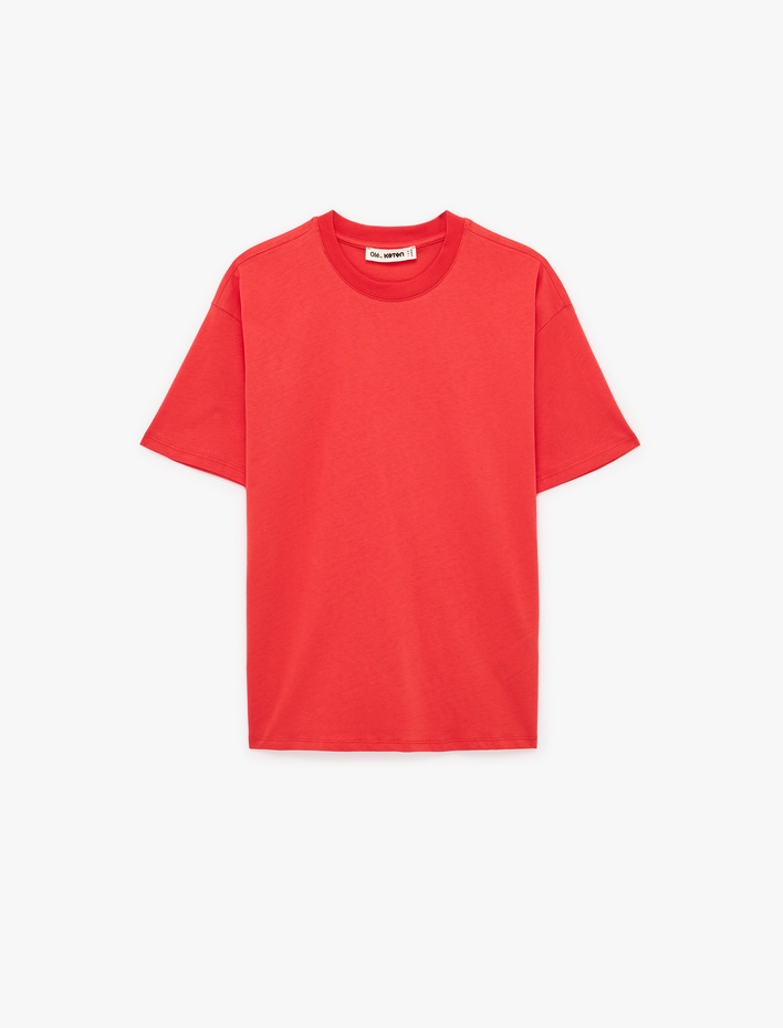  Rahat Kalıp Kısa Kollu Bisiklet Yaka Pamuklu Basic Tişört