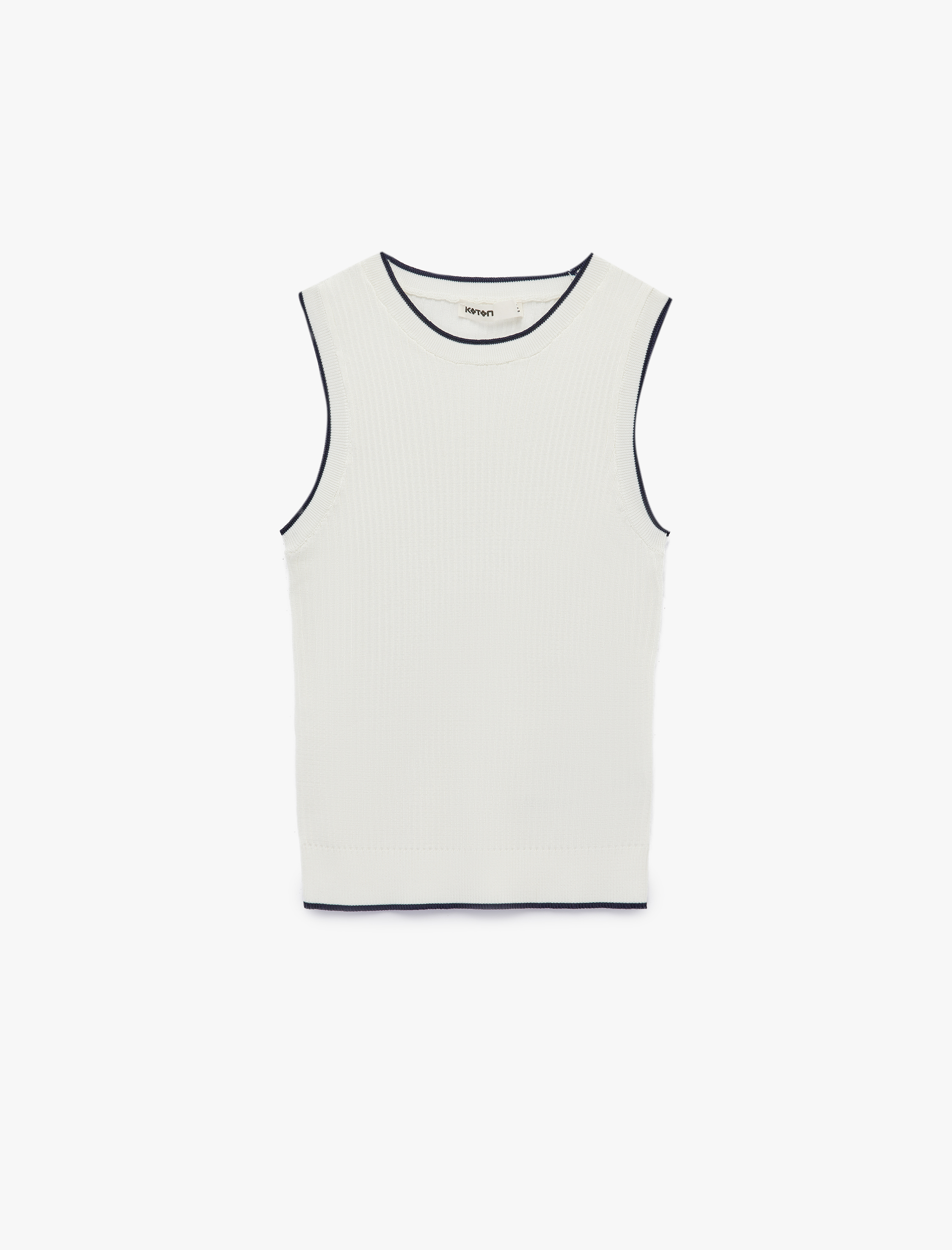   Kontrast Detaylı Bisiklet Yaka Kolsuz Triko Bluz