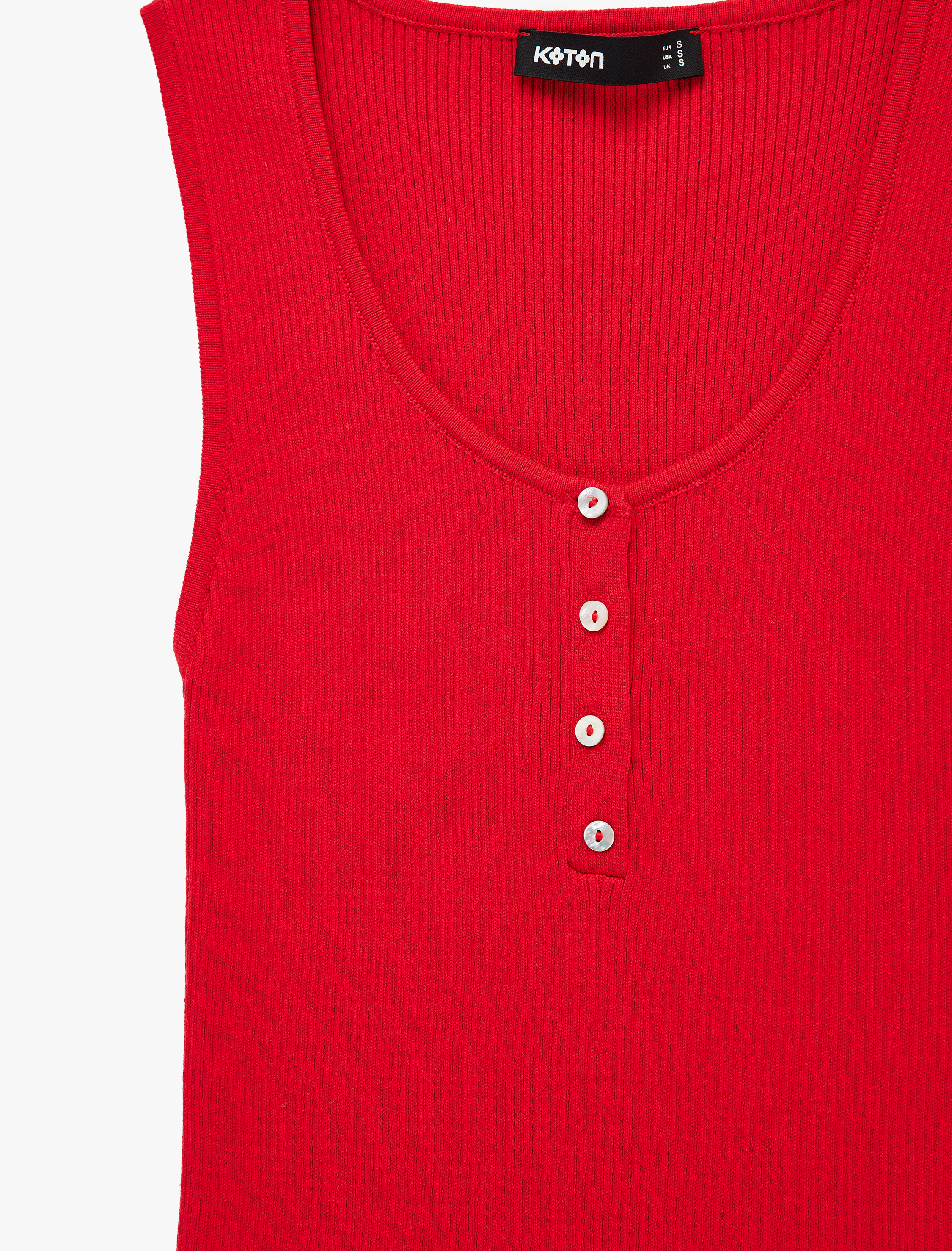   Düğme Detaylı U Yaka Kolsuz İnce Triko Bluz