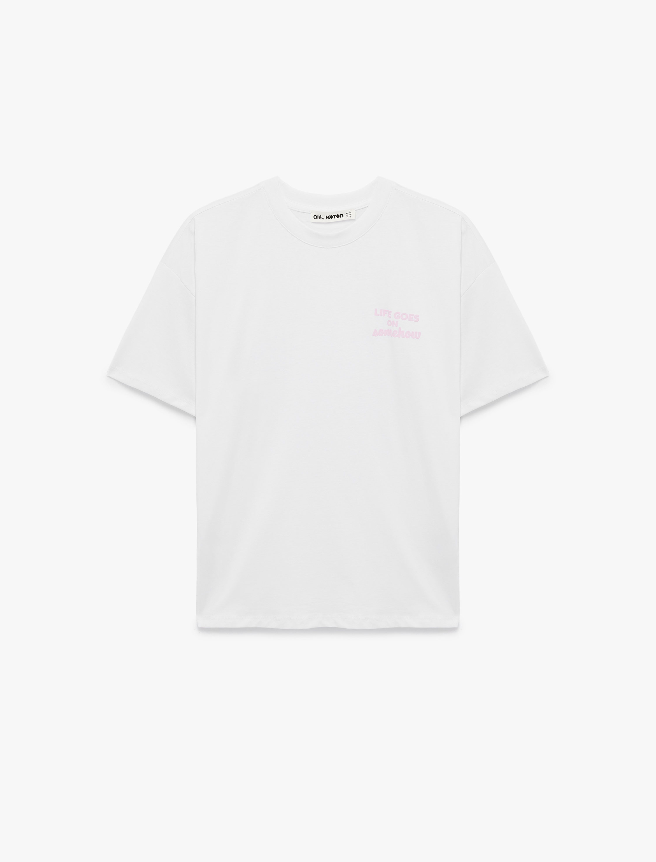   Rahat Kalıp Arkası Baskılı Kısa Kollu Bisiklet Yaka Pamuklu Tişört