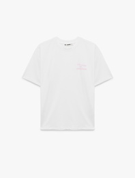 Rahat Kalıp Arkası Baskılı Kısa Kollu Bisiklet Yaka Pamuklu Tişört