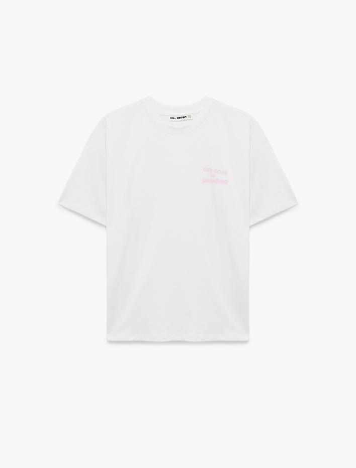  Rahat Kalıp Arkası Baskılı Kısa Kollu Bisiklet Yaka Pamuklu Tişört