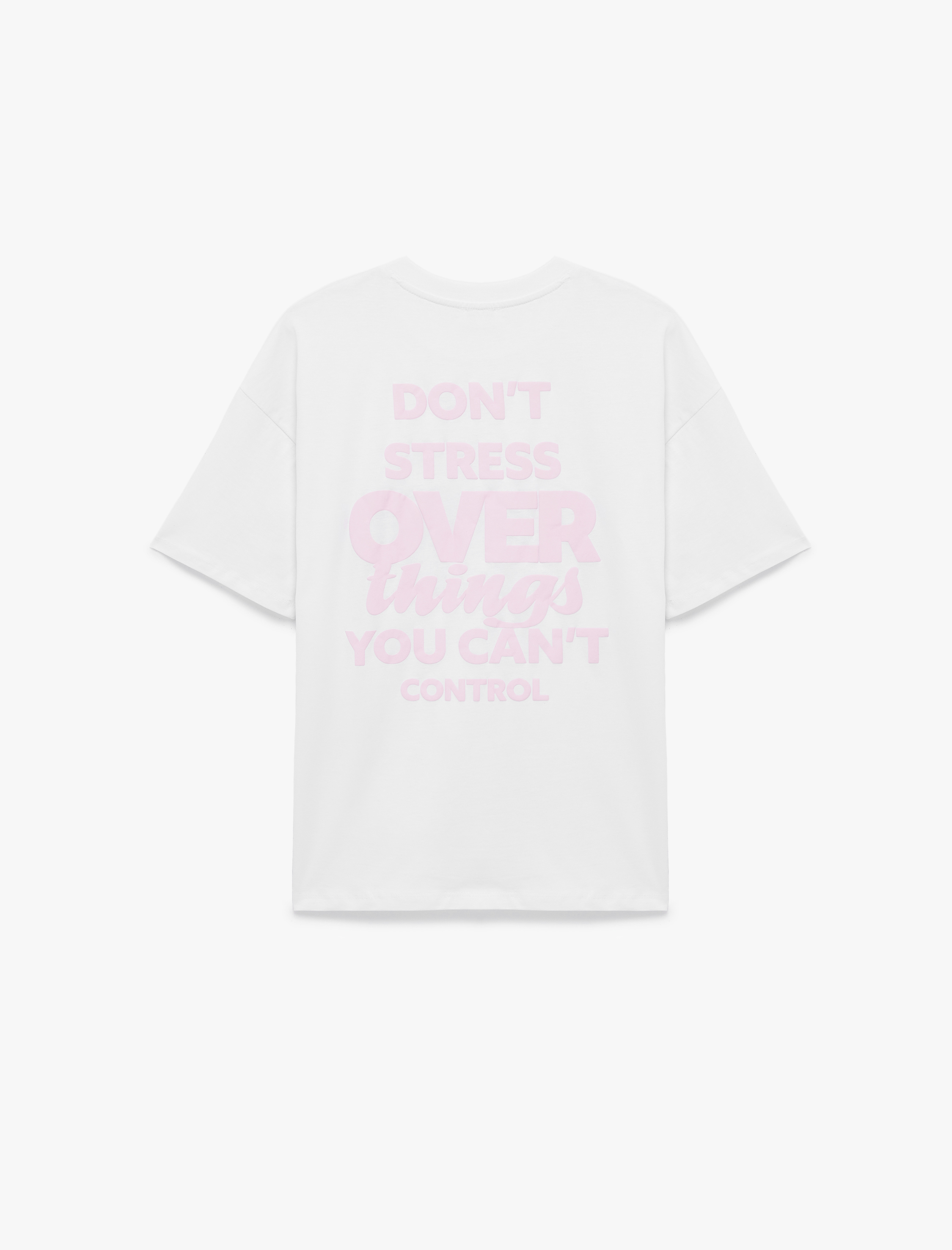   Rahat Kalıp Arkası Baskılı Kısa Kollu Bisiklet Yaka Pamuklu Tişört