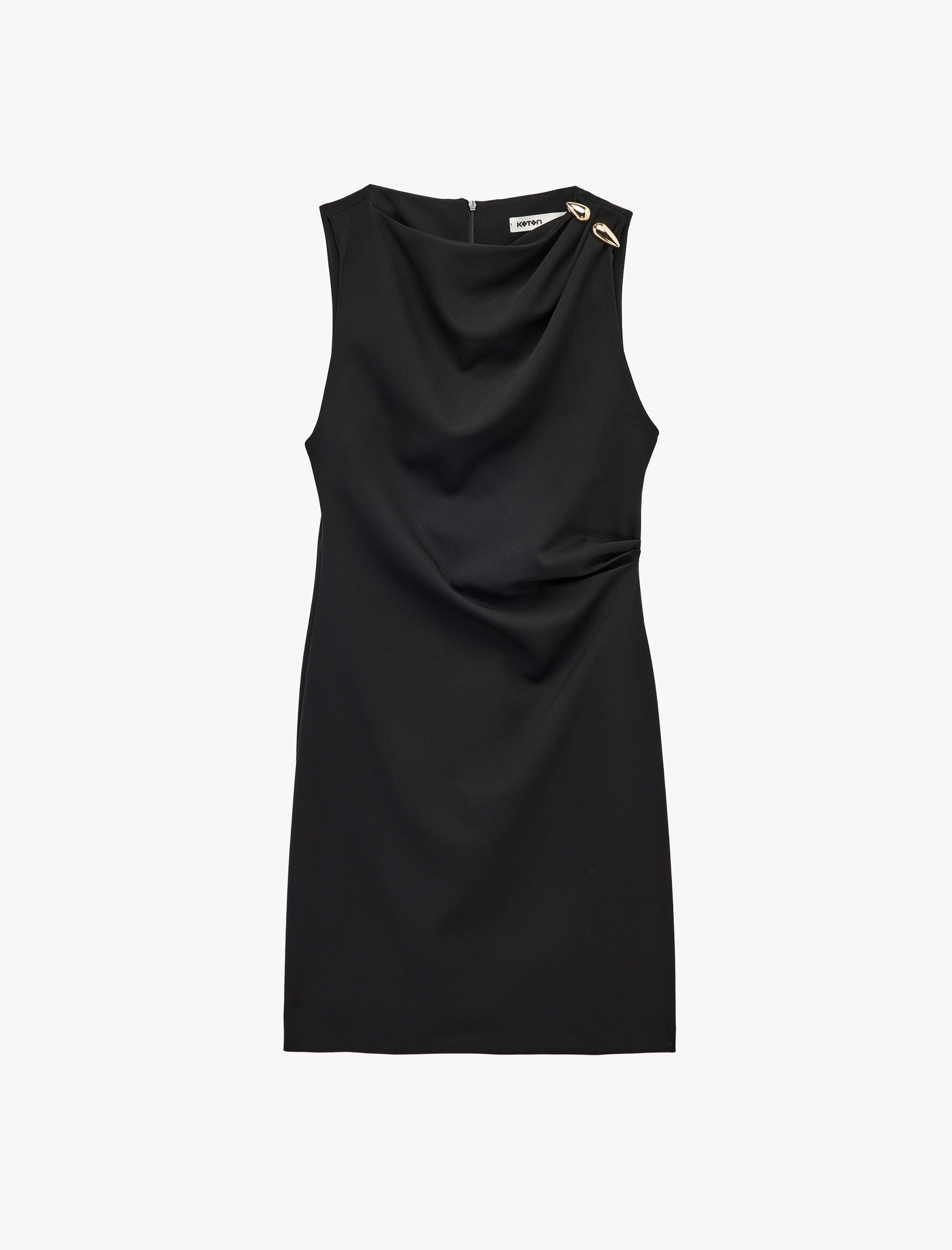   Bisiklet Yaka A Kesim Aksesuar Detaylı Kolsuz Mini Elbise