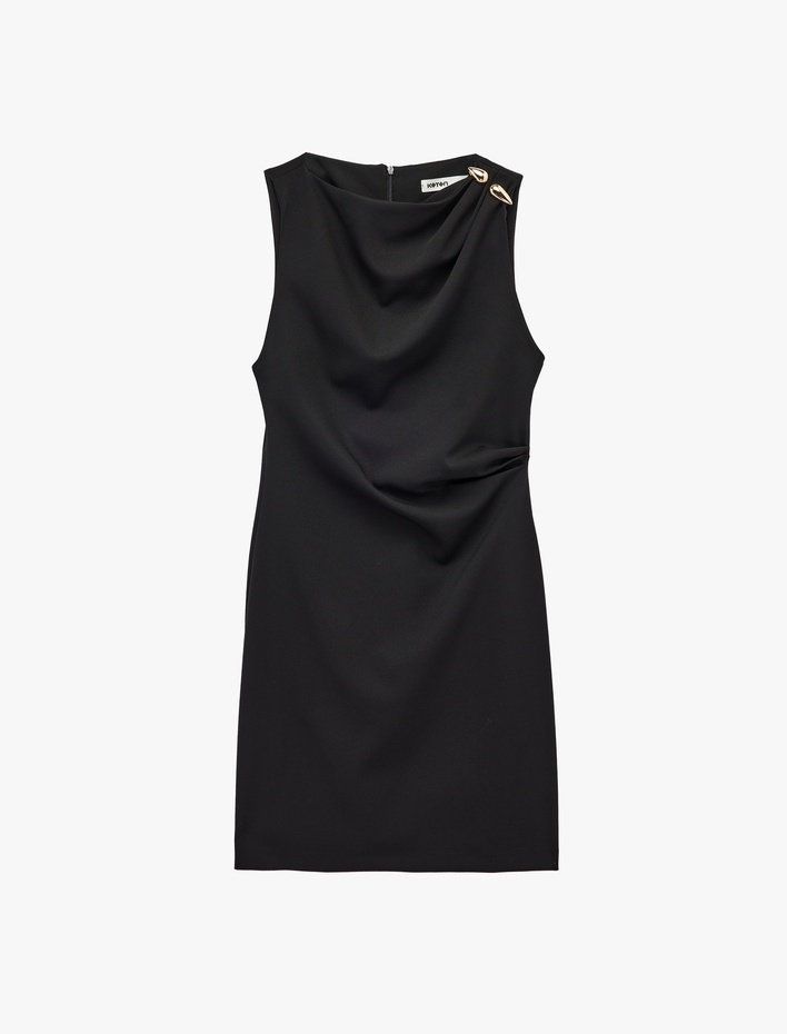  Bisiklet Yaka A Kesim Aksesuar Detaylı Kolsuz Mini Elbise