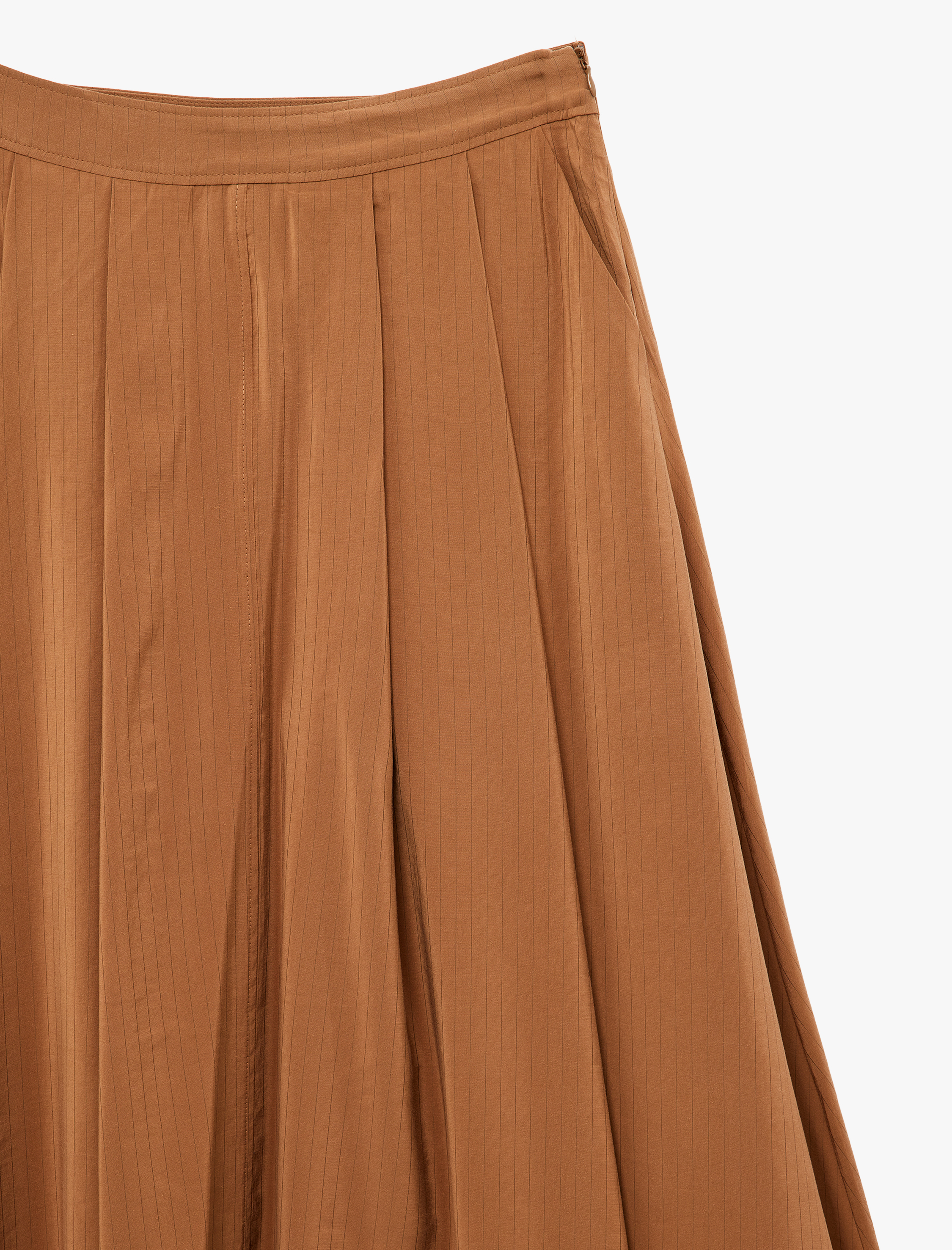   Modal Kumaş Cepli Pileli Çizgili Midi Kloş Etek