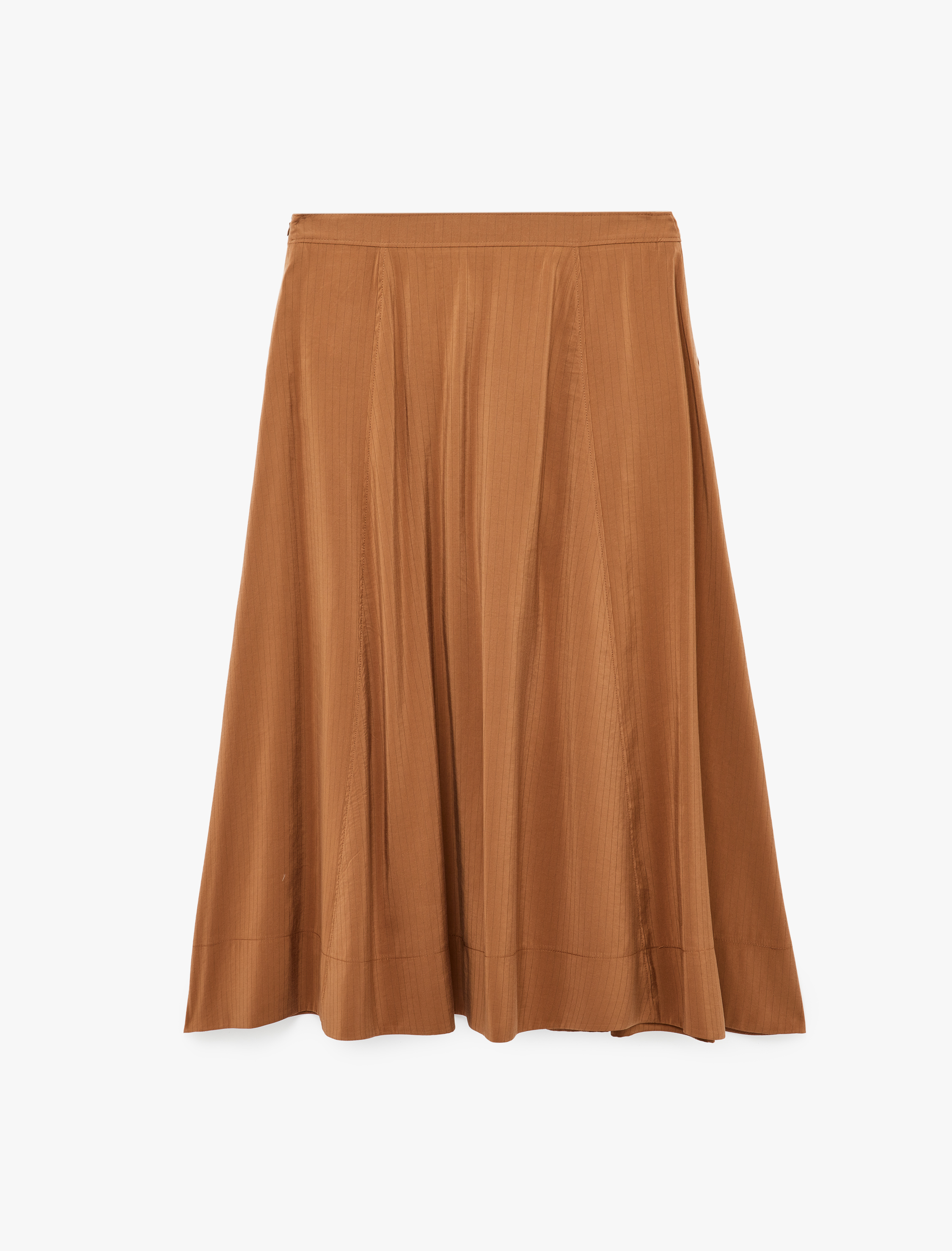   Modal Kumaş Cepli Pileli Çizgili Midi Kloş Etek