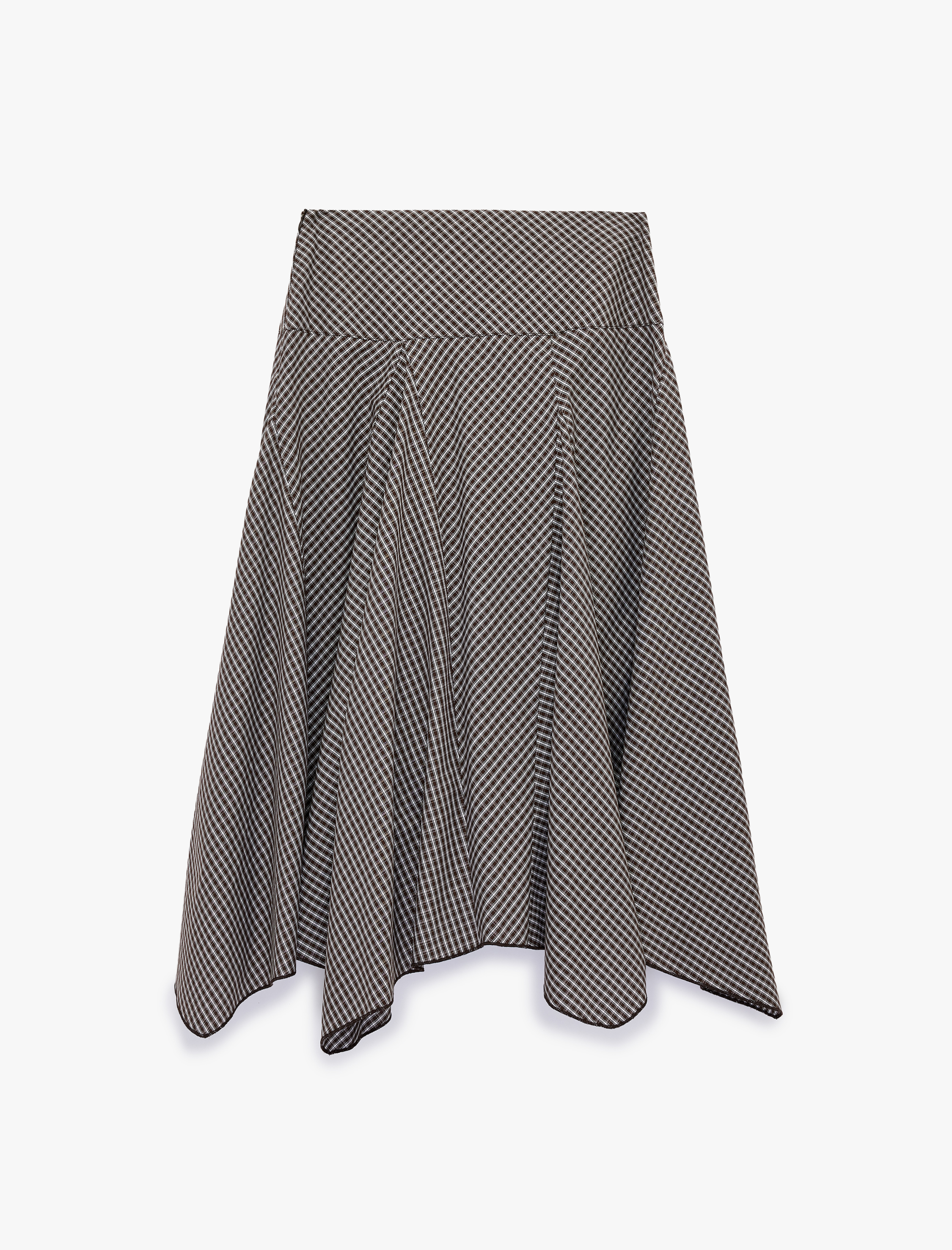   Pamuklu Asimetrik Kesim Kareli Midi Kloş Etek