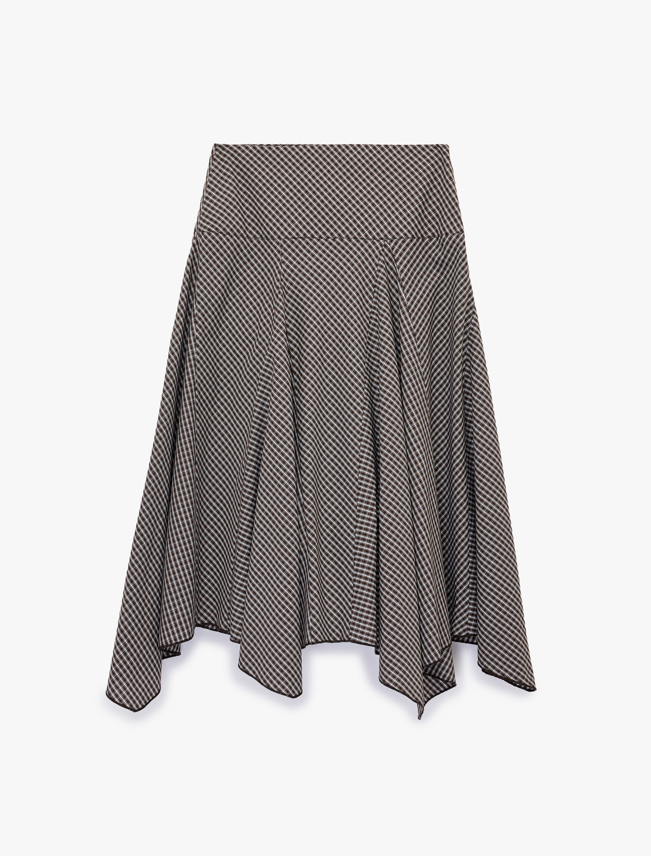   Pamuklu Asimetrik Kesim Kareli Midi Kloş Etek