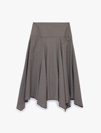 Pamuklu Asimetrik Kesim Kareli Midi Kloş Etek