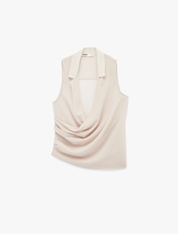 Drapeli Degaje Yaka Kolsuz Krep Bluz