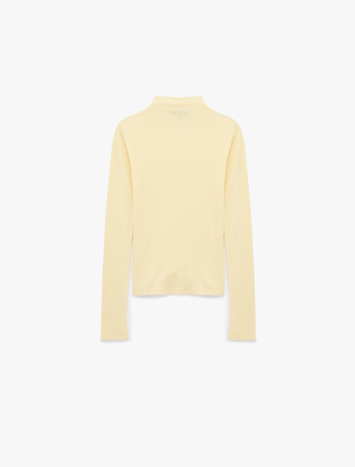  Koyun Yünü Karışımlı Slim Fit Uzun Kollu Dik Yaka Tişört