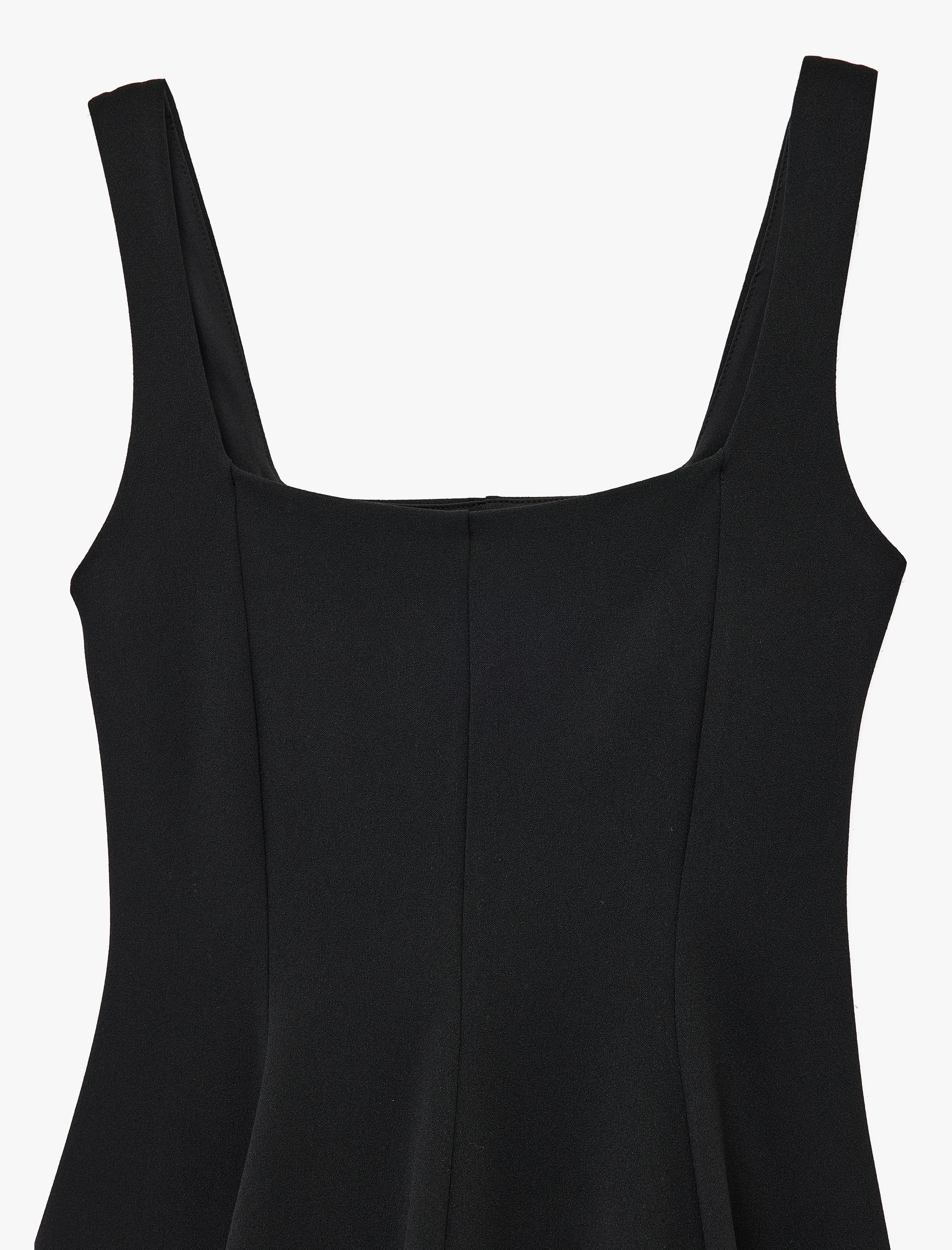   Krep Scuba Kumaş Kare Yaka Kalın Askılı Mini Kloş Elbise